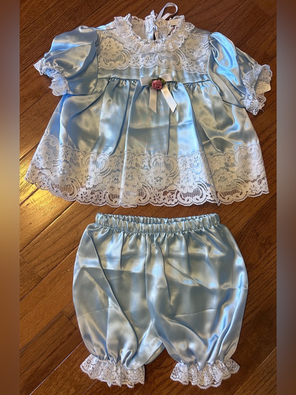 Zighi INC Satin Lace Dress & Bloomers Set